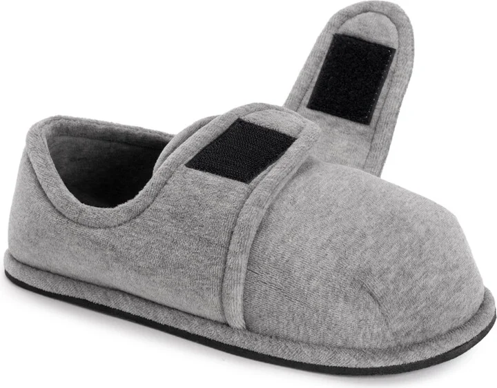 Softones By Muk Luks Unisex Adjustable Velour Slipper, Grey, L (W- 13-15 M-10-12) - Image 3