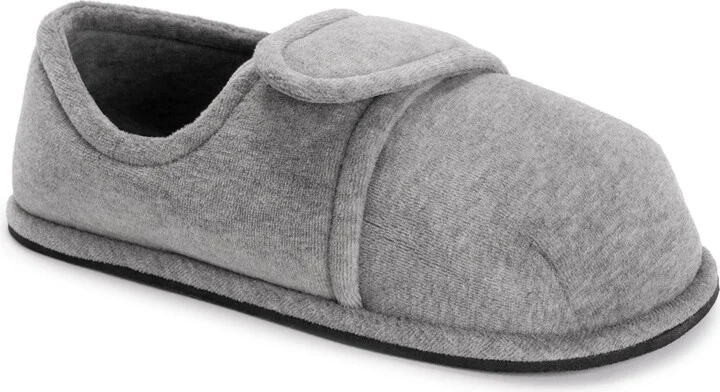Softones By Muk Luks Unisex Adjustable Velour Slipper, Grey, L (W- 13-15 M-10-12)