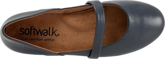 SoftWalk Samara Women's Flat Shoes Navy : 7.5 WW (EE), Leather - Image 2