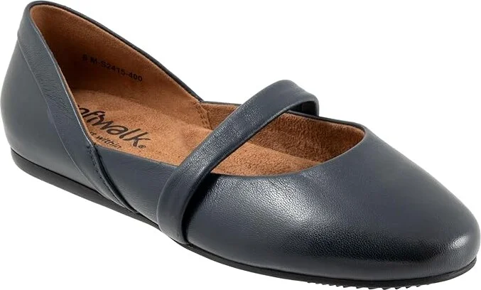 SoftWalk Samara Women's Flat Shoes Navy : 7.5 WW (EE), Leather - Image 5