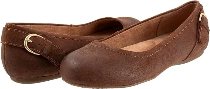SoftWalk Sydney Women's Flat Shoes Brown Suede : 7.5 W (D), Leather/Polyester/Rubber
