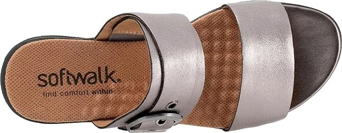 SoftWalk Toki Women's Sandals Pewter Metallic : 6.5 W (D), Leather - Image 2