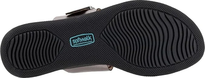 SoftWalk Toki Women's Sandals Pewter Metallic : 6.5 W (D), Leather - Image 3