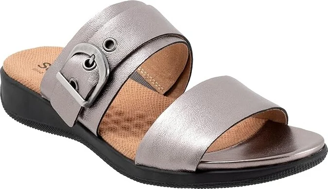 SoftWalk Toki Women's Sandals Pewter Metallic : 6.5 W (D), Leather
