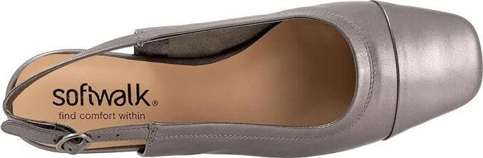 SoftWalk Vittoria Women's Flat Shoes Pewter Metal : 6.5 WW (EE), Leather - Image 2