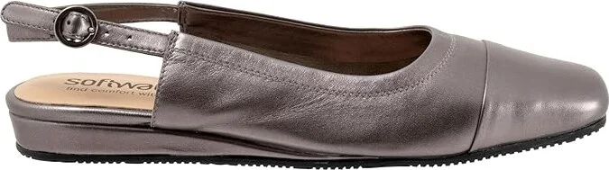 SoftWalk Vittoria Women's Flat Shoes Pewter Metal : 6.5 WW (EE), Leather - Image 6