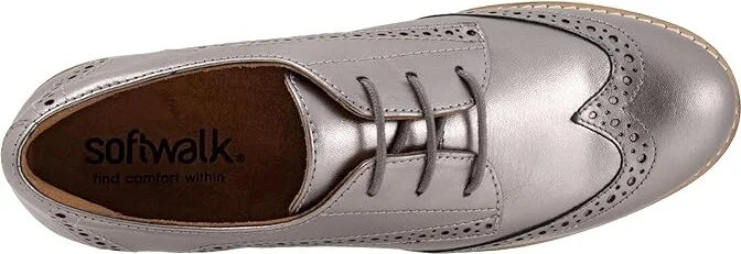 SoftWalk Willet Women's Flat Shoes Pewter Metal : 8 W (D), Leather - Image 2