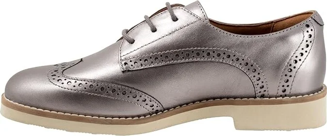 SoftWalk Willet Women's Flat Shoes Pewter Metal : 8 W (D), Leather - Image 6
