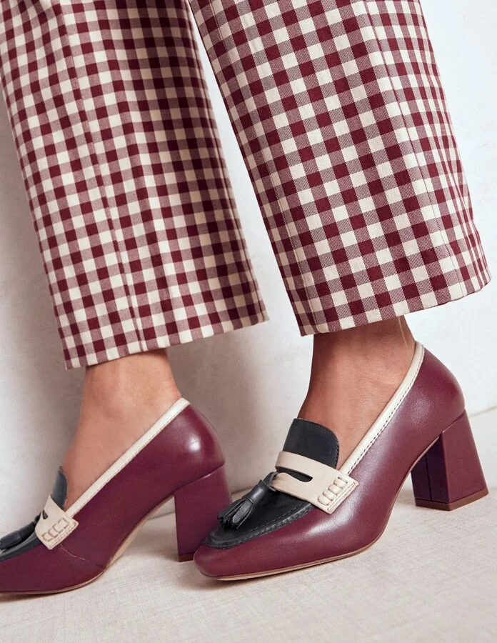 Sol Block Heeled Penny Loafers, Dark Moss - Image 3