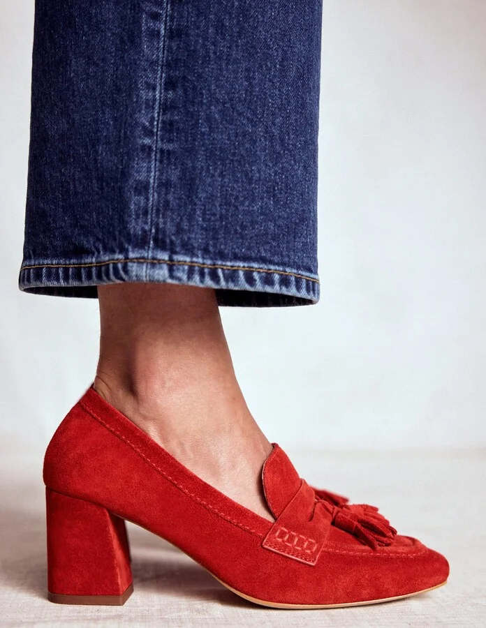 Sol Block Heeled Penny Loafers, Dark Moss - Image 4