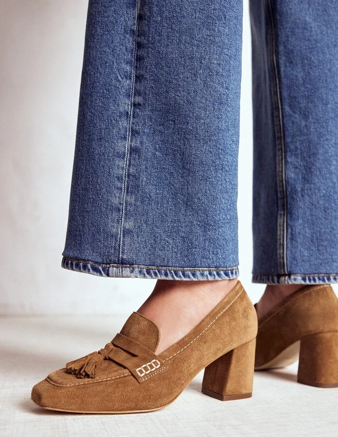 Sol Block Heeled Penny Loafers, Dark Moss - Image 5