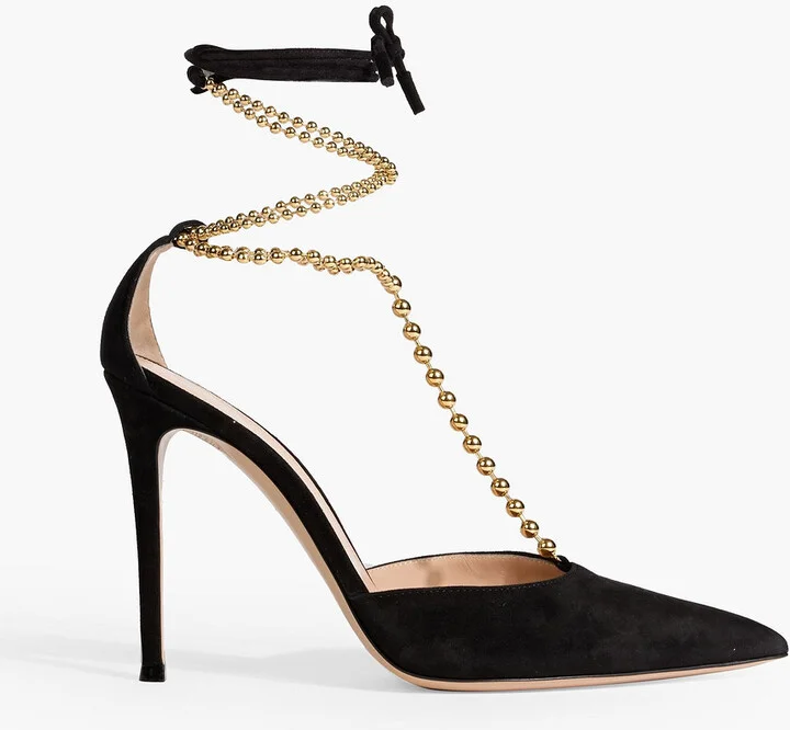 Soleil d'Orsay bead-embellished suede pumps
