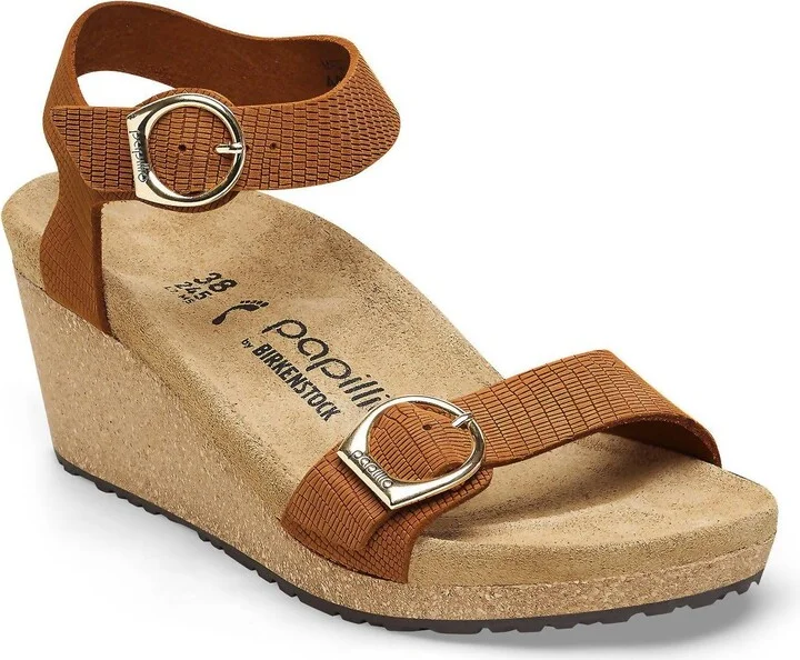 Soley Ring-Buckle Wedge Sandal In Burnt Orange