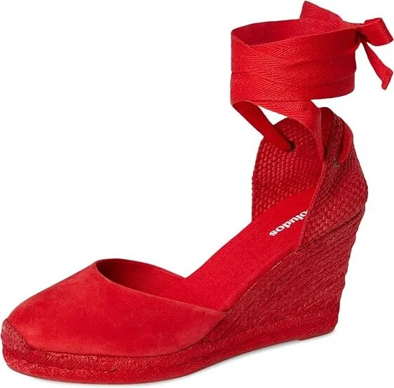 Soludos Leather Marseille Wedge Women's Wedge Shoes Flamenco Red : 5 B - Medium, Suede - Image 4