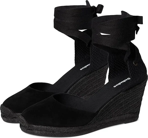 Soludos Leather Marseille Wedge Women's Wedge Shoes Noche Black : 5 B - Medium, Suede