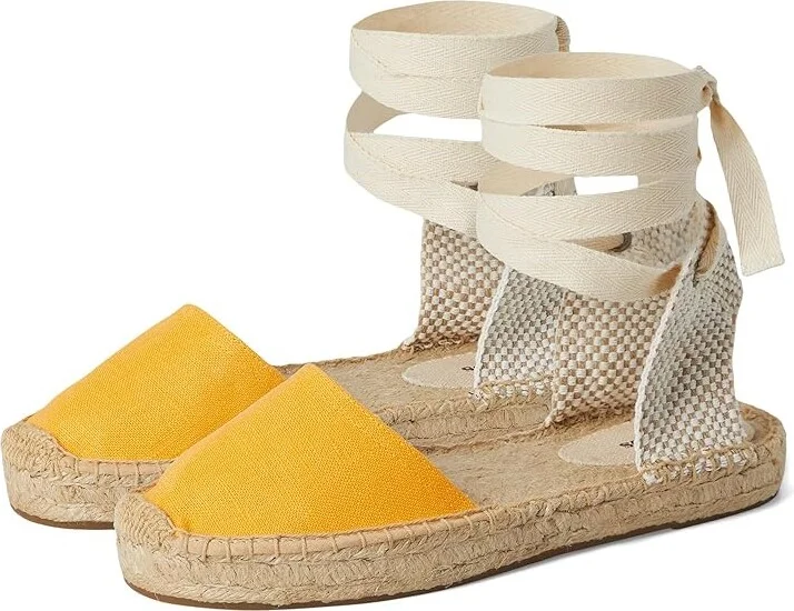 Soludos Linen Lauren Lace-up Women's Wedge Shoes Poppy Orange : EU 38 (US Women's 7-7.5) B - Medium