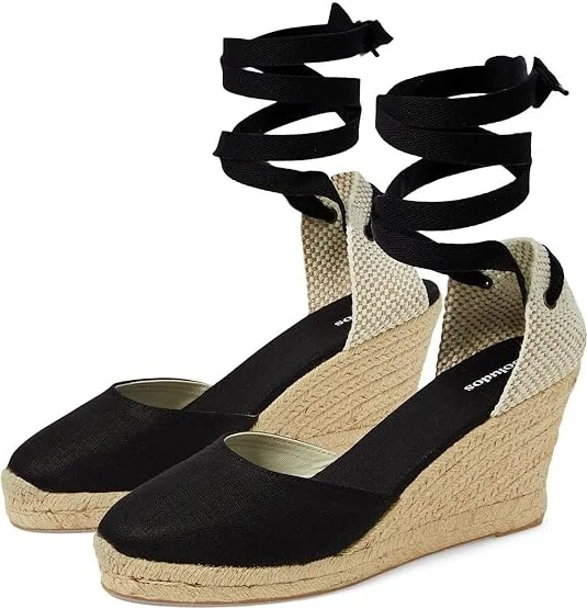 Soludos Marseille Wedge Espadrille Women's Sandals Black : 6 B - Medium