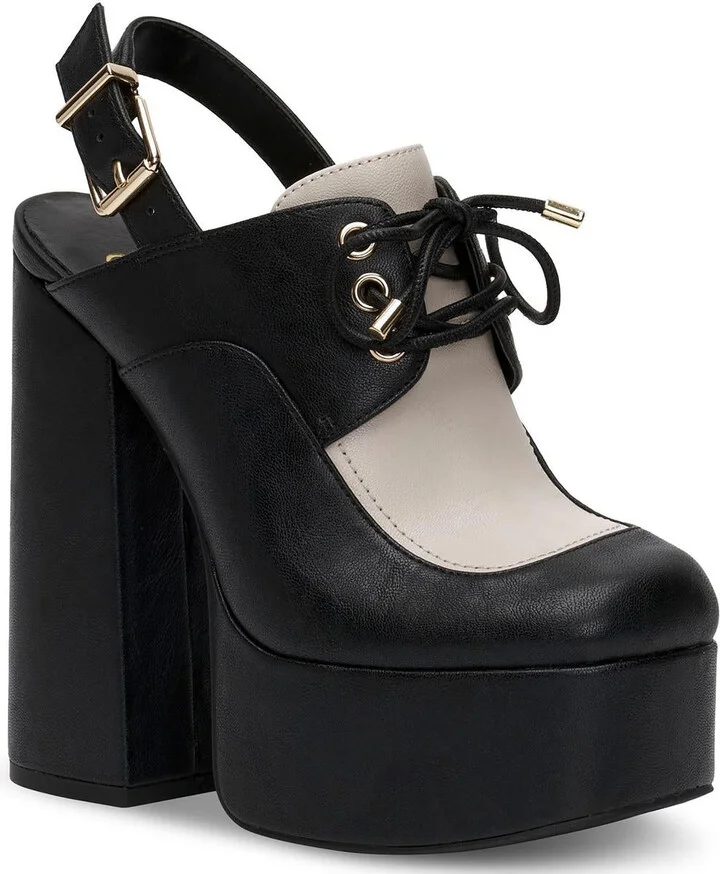 Sondos Womens Faux leather Chunky Slingback Heels