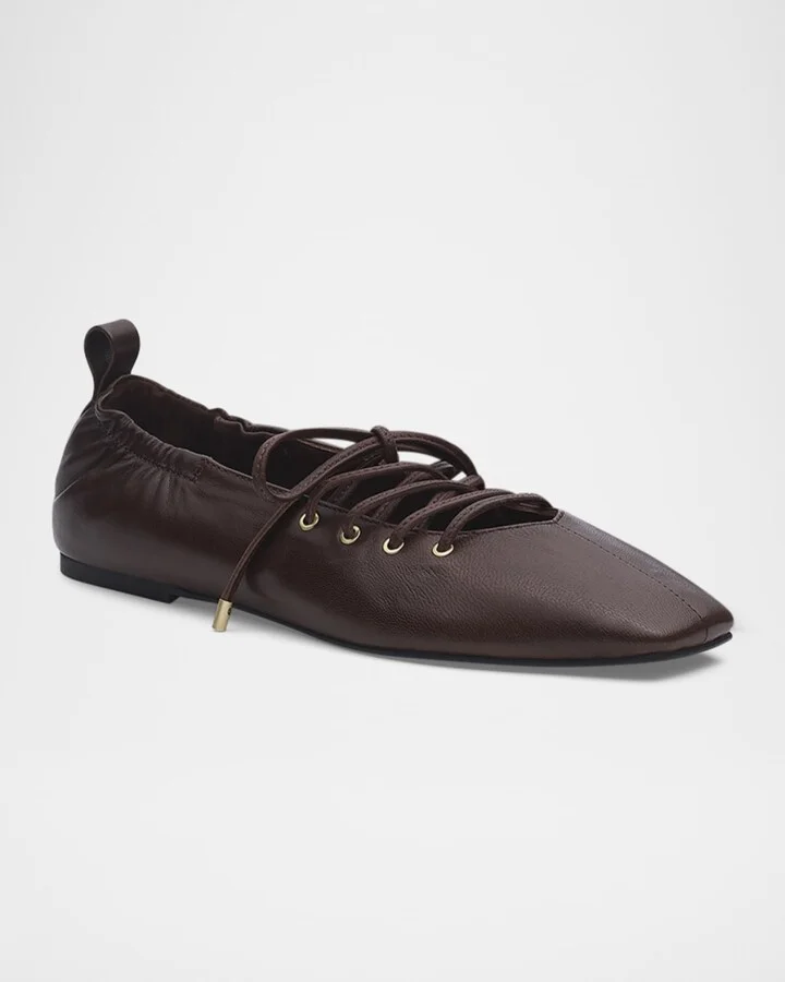 Sophia Lace-Up Leather Ballerina Flats - Image 2