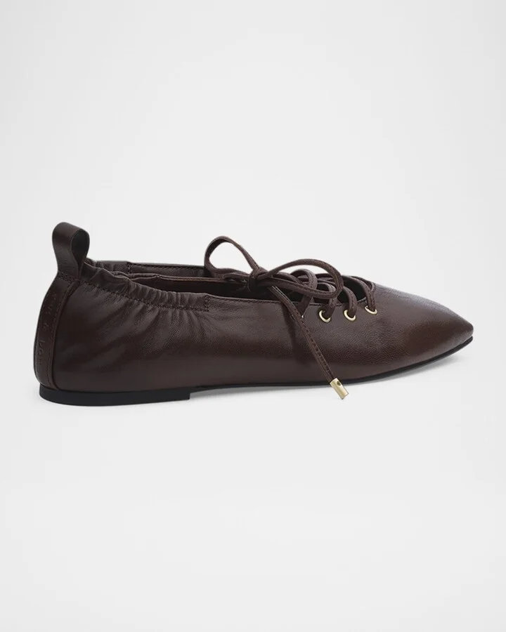 Sophia Lace-Up Leather Ballerina Flats - Image 3