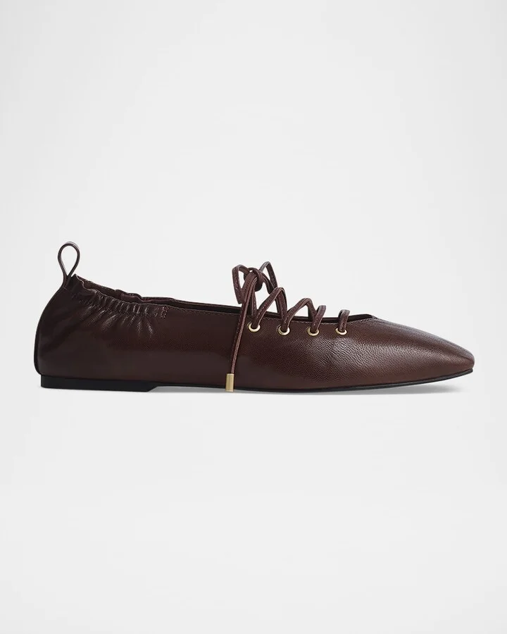 Sophia Lace-Up Leather Ballerina Flats