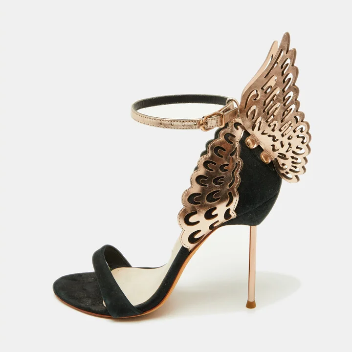 Sophia Webster Black/Metallic Suede and Leather Chiara Ankle Strap Sandals Size 37