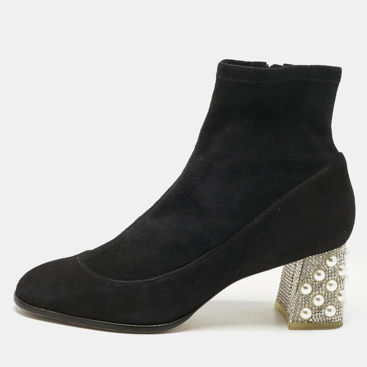 Sophia Webster Black Suede Felicity Mid Ankle Length Boots Size 40