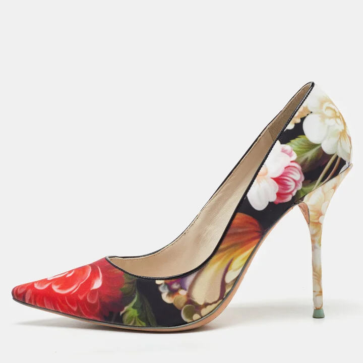 Sophia Webster For J.Crew Multicolor Floral Print Fabric Pointed Toe Pumps Size 38
