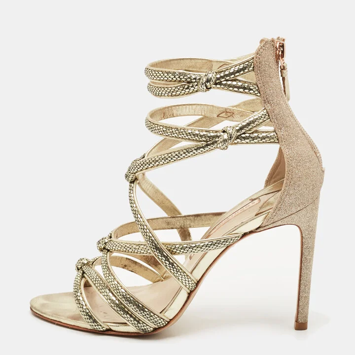 Sophia Webster Gold Glitter and Leather Strappy Sandals Size 38