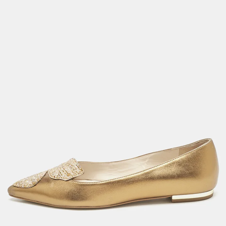 Sophia Webster Gold Leather Bibi Butterfly Ballet Flats Size 36