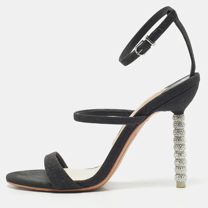 Sophia Webster Metallic/Black Glitter and Leather Ankle Strap Sandals Size 36