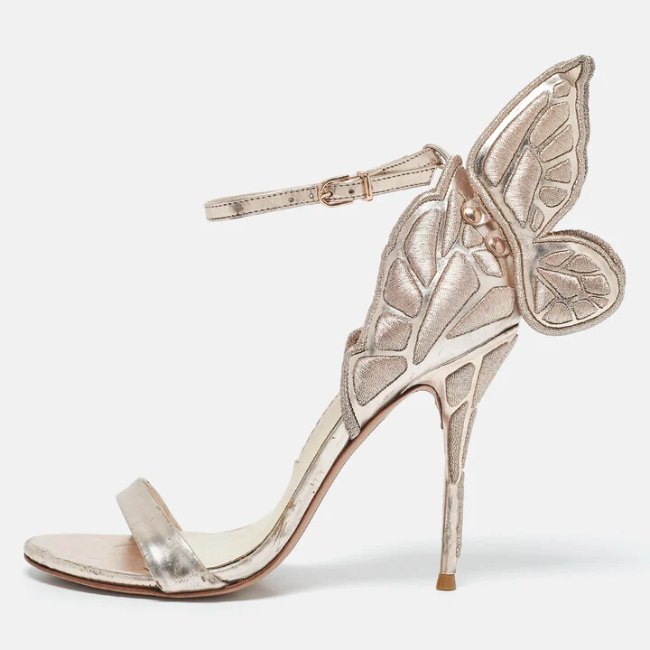 Sophia Webster Metallic Gold Leather Evangeline Ankle Strap Sandals Size 37