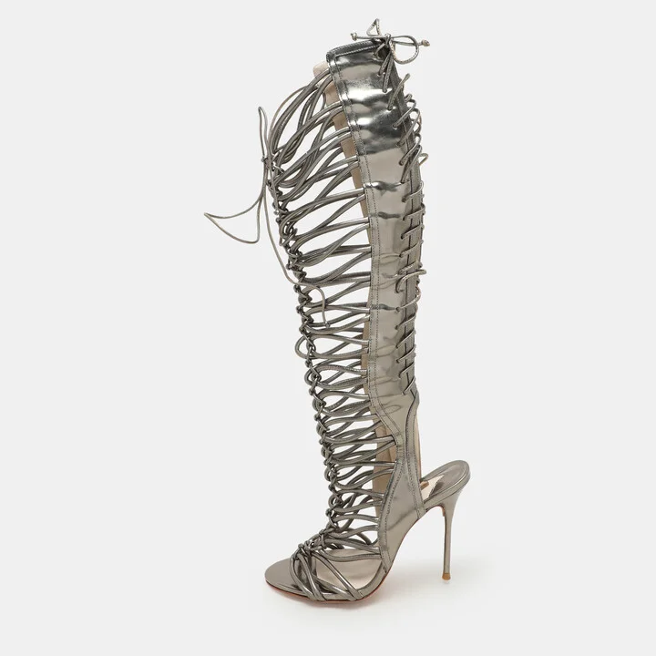 Sophia Webster Metallic Leather Clementine Lace-Up Knee High Gladiator Sandals Size 36