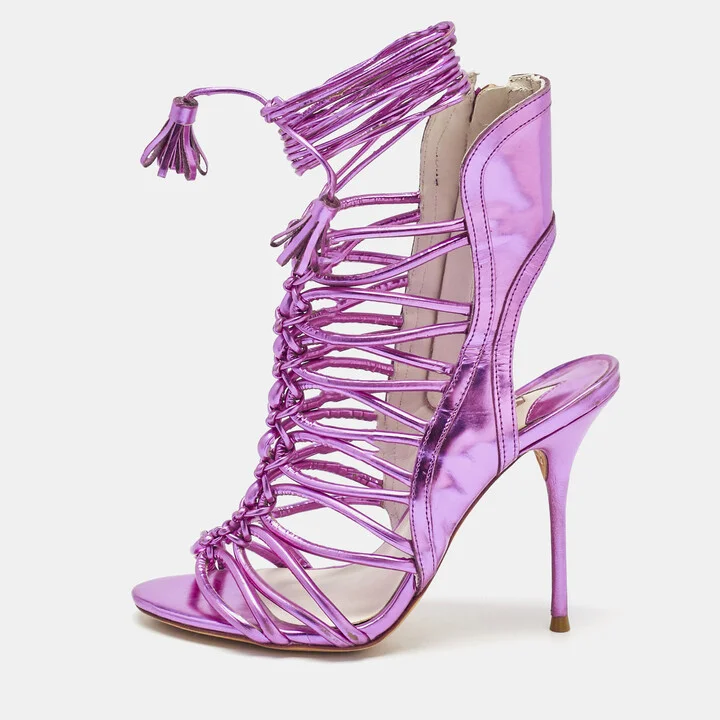 Sophia Webster Metallic Purple Leather Lacey Tie Up Sandals Size 35.5