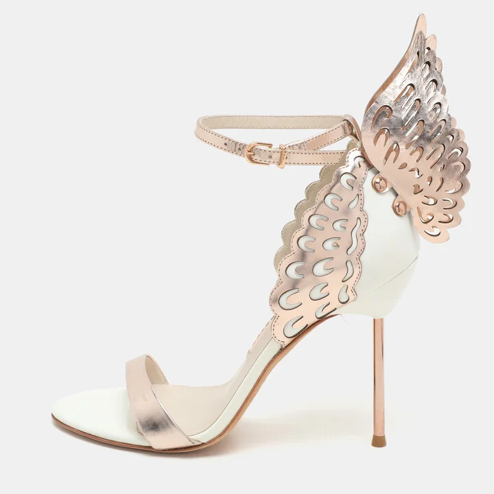 Sophia Webster Metallic Rose Gold/White Leather Evangeline Ankle Strap Sandals Size 37