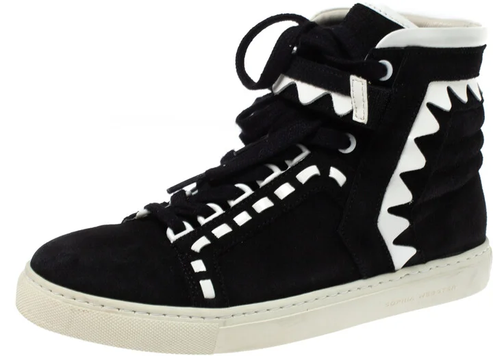 Sophia Webster Monochrome Suede and Patent Leather Riko High Top Sneakers Size 38.5
