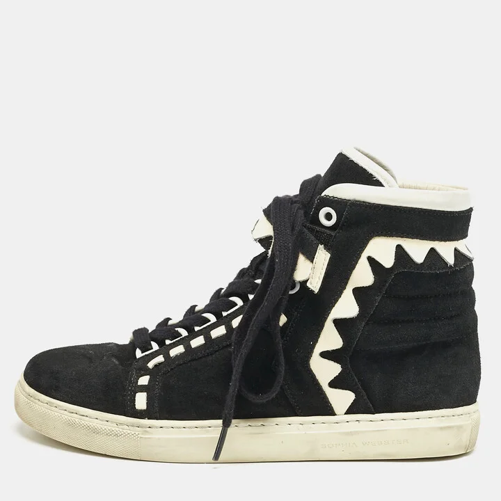Sophia Webster Monochrome Suede and Patent Leather Riko High Top Sneakers Size 38