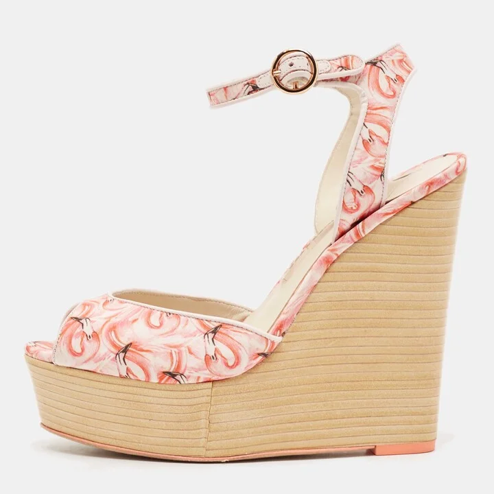 Sophia Webster Multicolor Canvas Lucita Mid Wedge Sandals Size 38