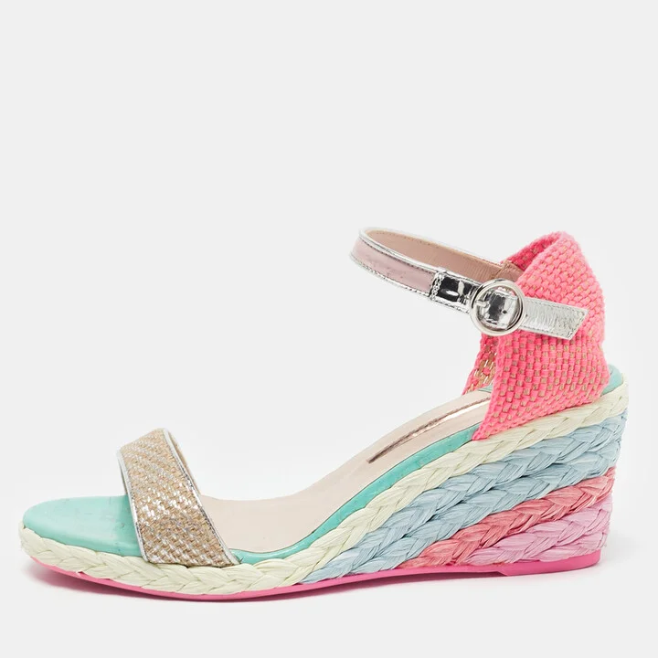 Sophia Webster Multicolor Fabric and Leather Lucita Wedge Sandals Size 41.5