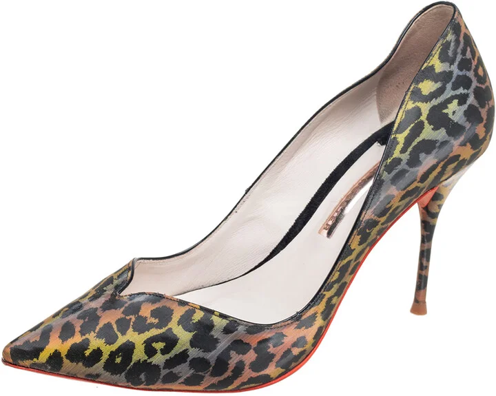 Sophia Webster Multicolor Holographic Leopard Print PVC Izzy Pumps Size 38