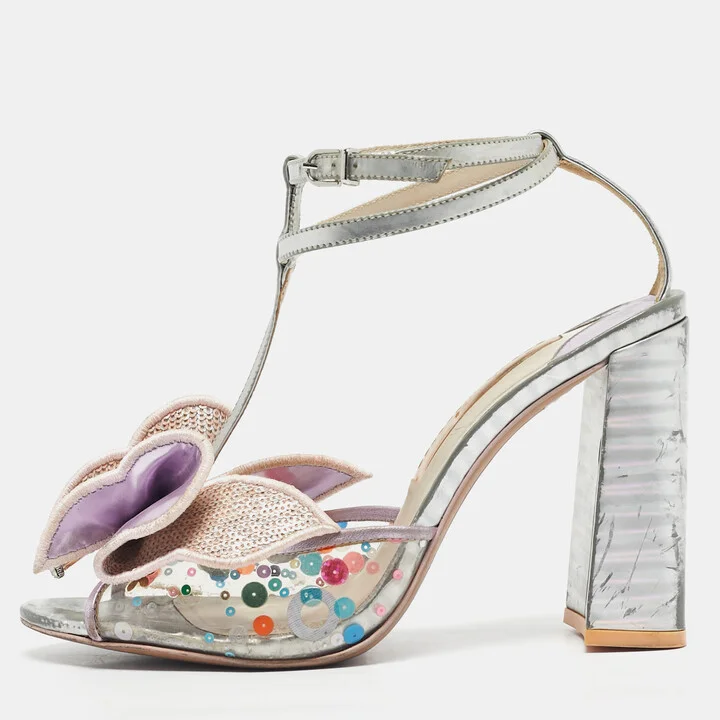 Sophia Webster Multicolor Leather and PVC Crystal Embellished Lana Ankle Strap Sandals Size 40