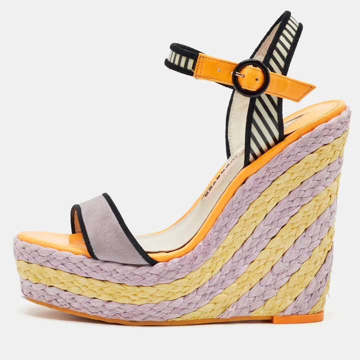 Sophia Webster Multicolor Suede and Patent Leather Lucita Espadrille Wedge Sandals Size 36