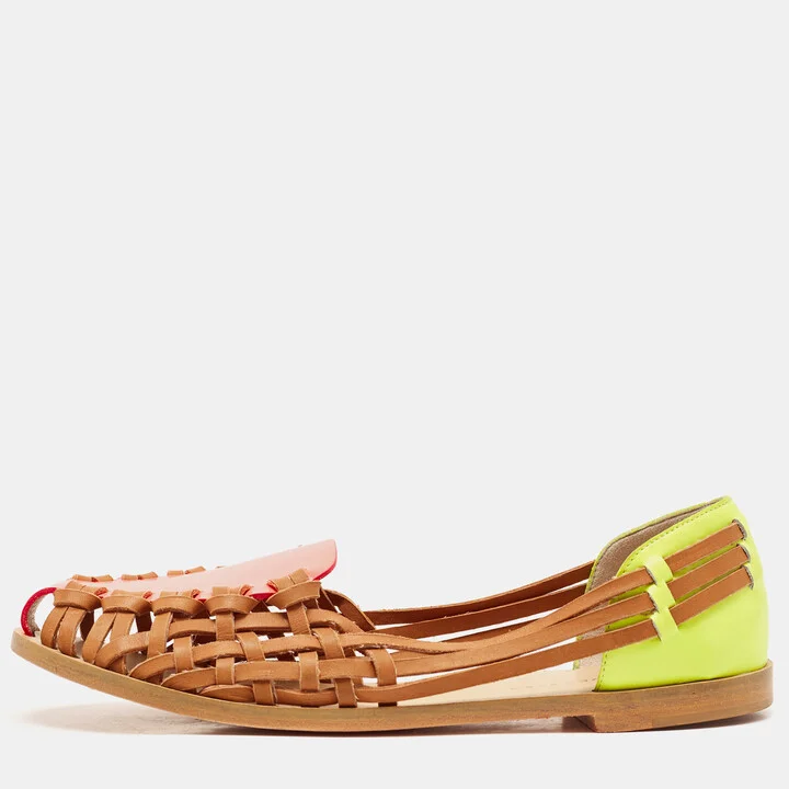 Sophia Webster Multicolor Woven Leather and Patent Loafers Size 36