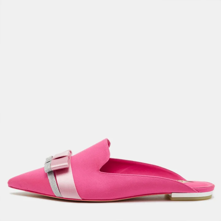 Sophia Webster Pink Satin Andie Bow Flat Mules Size 38