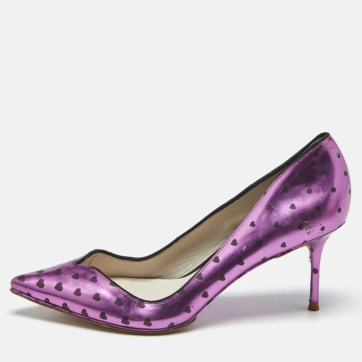 Sophia Webster Purple Heart Print Leather Loren Peep Toe Pumps Size 37