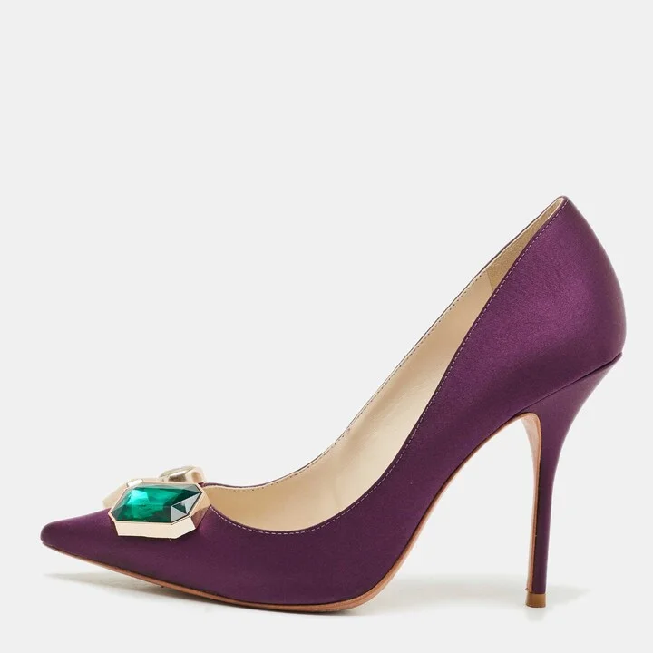 Sophia Webster Purple Satin Lola Gem Pointed Toe Pumps Size 39.5