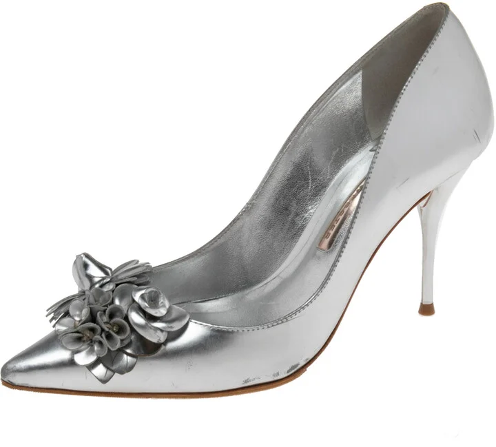 Sophia Webster Silver Leather Flower Lilico Pumps Size 39