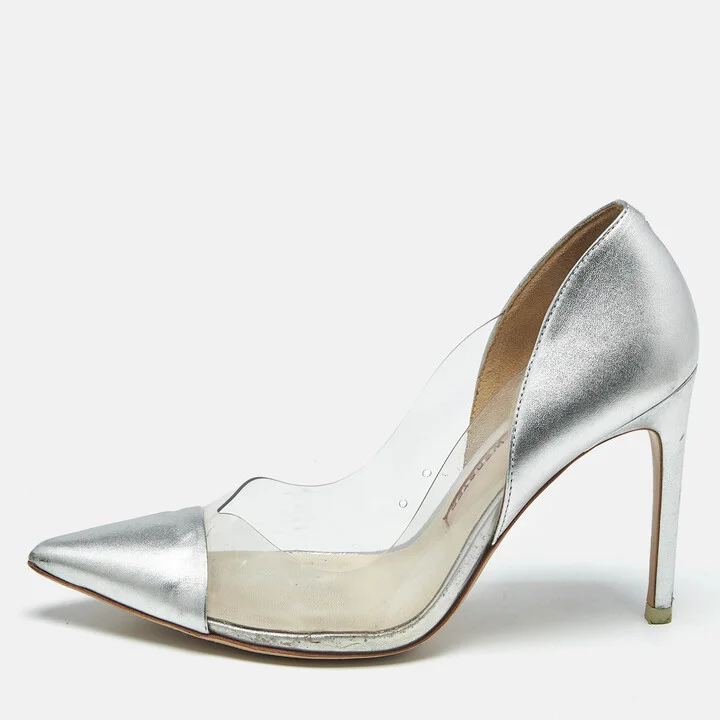 Sophia Webster Silver/Pink Leather and PVC Daria Pointed Toe Pumps Size 38.5
