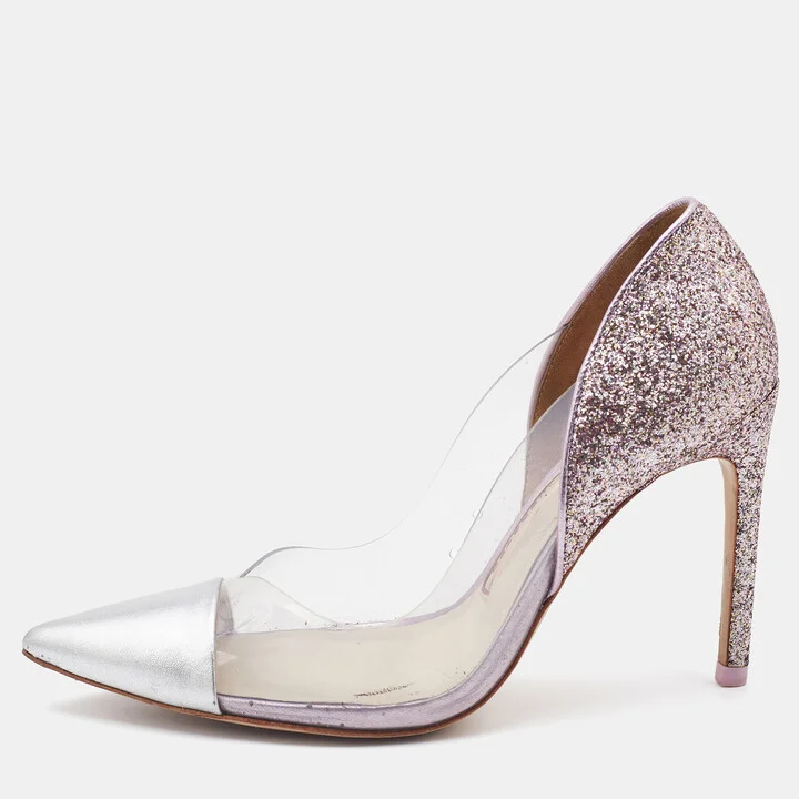 Sophia Webster Silver/Pink Leather PVC and Glitter Daria Pointed Toe Pumps Size 36.5