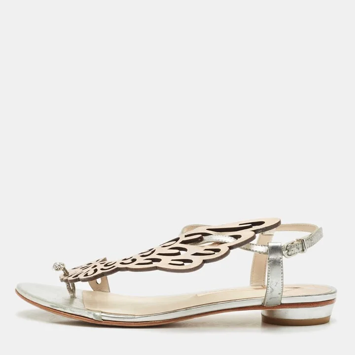 Sophia Webster Silver/Rose Gold Leather Seraphina Flat Sandals Size 39